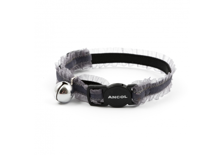 Ancol Safety Velvet Frills Cat Collar Grey